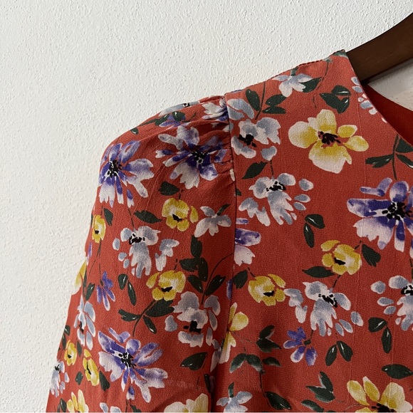 Yumi Kim So Amazing Rust Silk Floral Love Me Tender Dress Long Sleeves Pockets - Picture 8 of 14